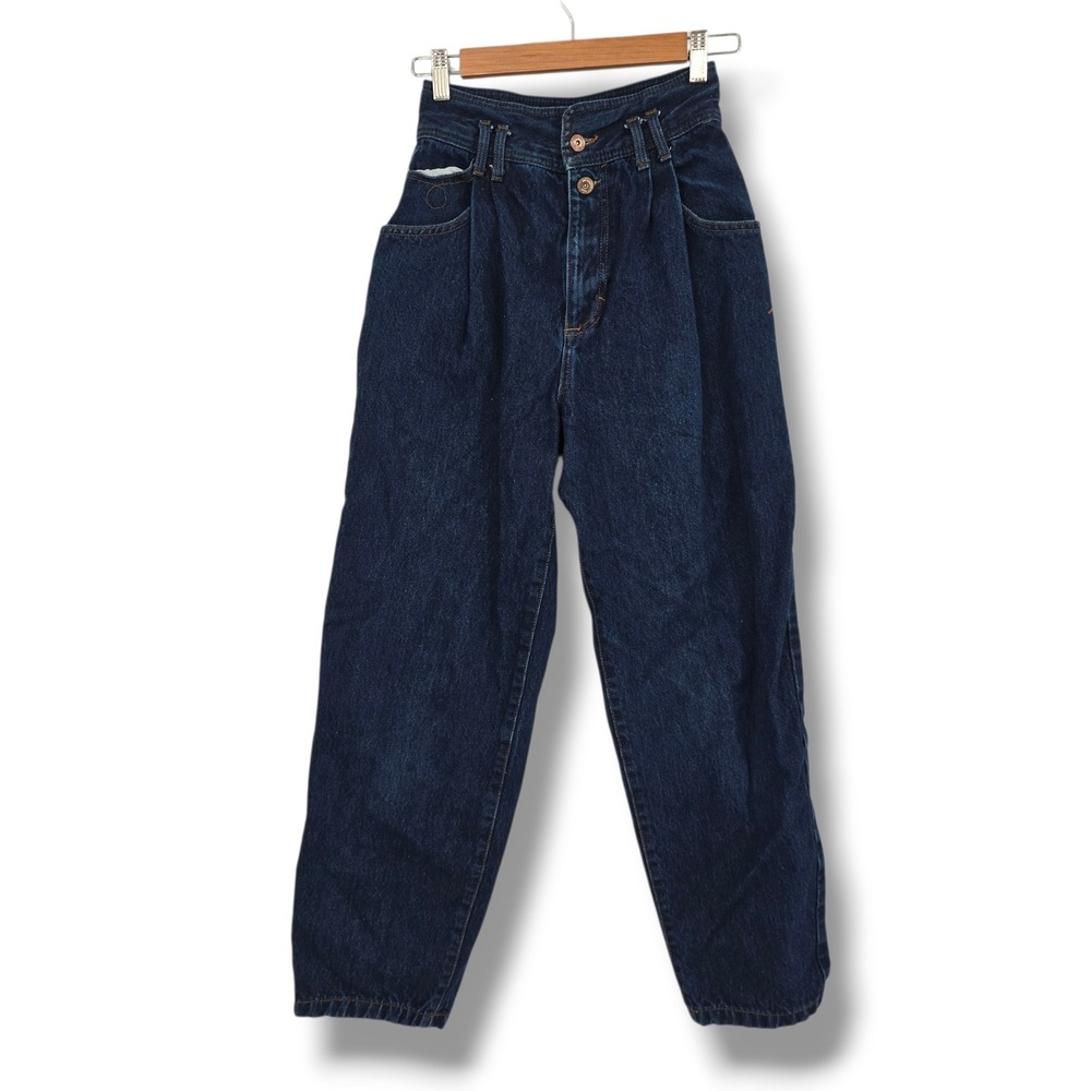 Zara Women Dark Wash High Rise Pleated Tapered Balloon Jeans Size 2 USA 34 EUR